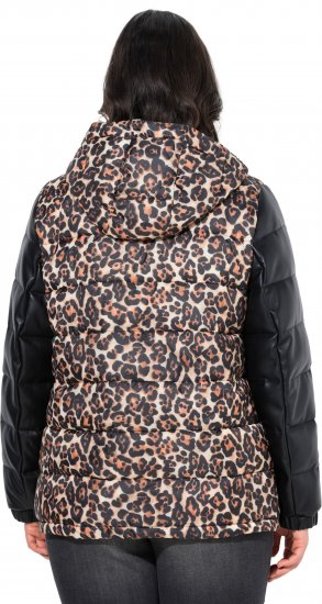 Ulla Popken HYPRAR Leopard And Leather Look Quilted Jacket Black - Jakne - 