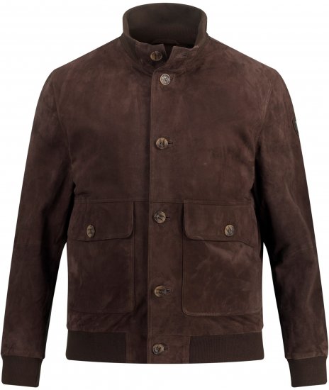 JP1880 Leather Jacket Goat Suede Espresso Brown - Jakne - Moške bunde za Močnejše Postave