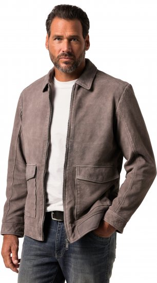 JP1880 Leather Jacket Lamskin Suede Grey - Jakne - Moške bunde za Močnejše Postave