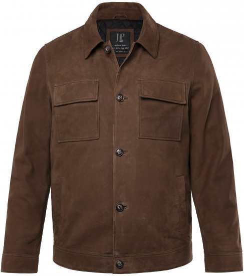 JP1880 Leather Jacket Nubuck Shirt Collar Brown - Jakne - Moške bunde za Močnejše Postave
