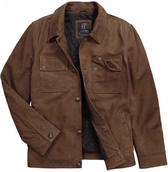 JP1880 Leather Jacket Nubuck Shirt Collar Brown - Jakne - Moške bunde za Močnejše Postave