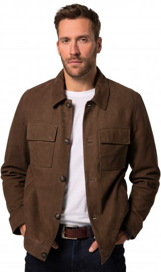 JP1880 Leather Jacket Nubuck Shirt Collar Brown - Jakne - Moške bunde za Močnejše Postave