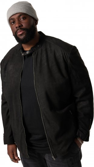 STHUGE Leather Biker Jacket Lamb Nappa Leather Black - Jakne - Moške bunde za Močnejše Postave