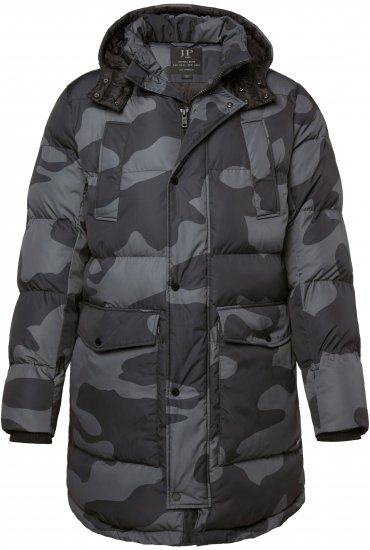 JP1880 Quilted Parka with Camouflage Drawstring Waist Black - Jakne - Moške bunde za Močnejše Postave