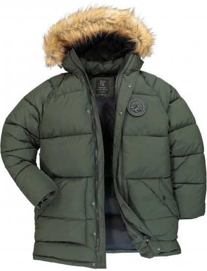 JP1880 Quilted Parka Lightweight and Warm with Faux Fur Hood Dark Green - Jakne - Moške bunde za Močnejše Postave
