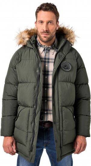JP1880 Quilted Parka Lightweight and Warm with Faux Fur Hood Dark Green - Jakne - Moške bunde za Močnejše Postave