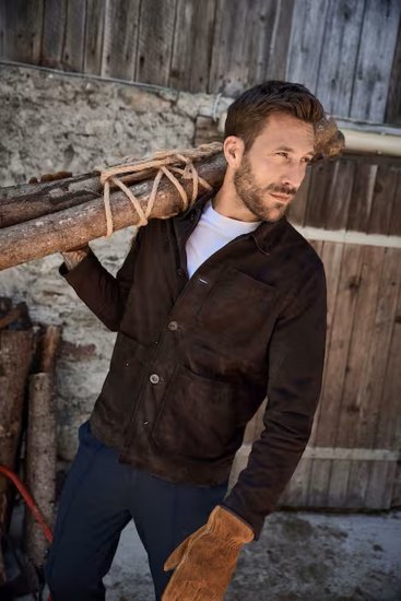 JP1880 Leather Jacket Goat Suede Shirt Collar Dark Brown - Jakne - Moške bunde za Močnejše Postave