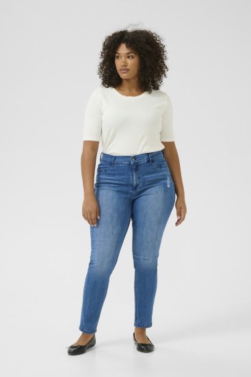 Kaffe Curve Laurina Kavbojke Washed/Destroyed Blue Denim - Kavbojke & Hlače v Velikih Številkah – Plus Size - 