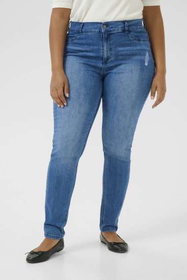 Kaffe Curve Laurina Kavbojke Washed/Destroyed Blue Denim - Kavbojke & Hlače v Velikih Številkah – Plus Size - 