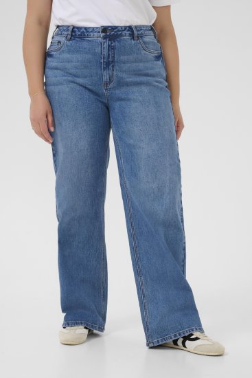 Kaffe Curve Leoana Široke dolge kavbojke Vintage modra - Kavbojke & Hlače v Velikih Številkah – Plus Size - 