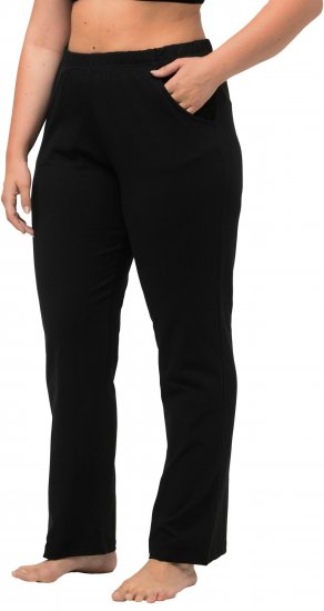 Ulla Popken Bootcut Elastic Waist Cotton French Terry Sport Pants Black - Kavbojke & Hlače v Velikih Številkah – Plus Size - 