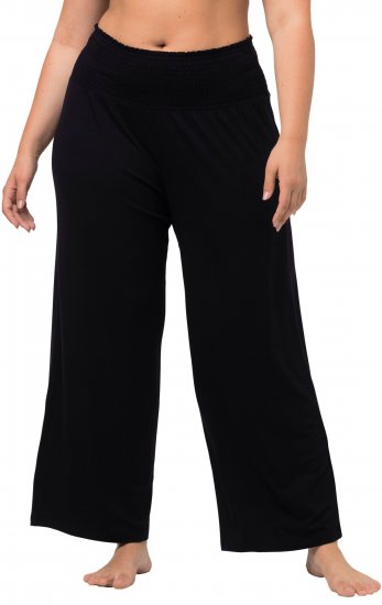 Ulla Popken Wide Leg Smocked Waist Knit Pants Black - Kavbojke & Hlače v Velikih Številkah – Plus Size - 