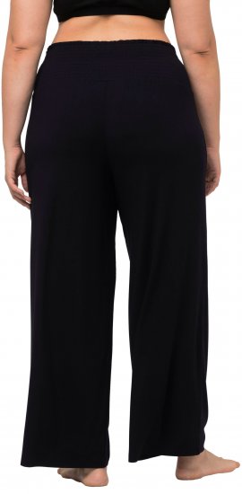 Ulla Popken Wide Leg Smocked Waist Knit Pants Black - Kavbojke & Hlače v Velikih Številkah – Plus Size - 