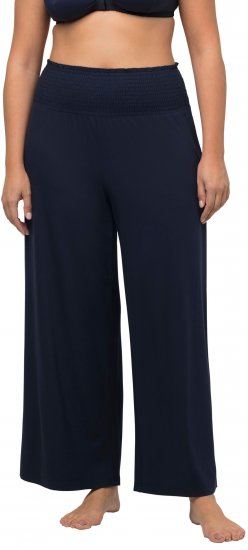 Ulla Popken Wide Leg Smocked Waist Knit Pants Night Blue - Kavbojke & Hlače v Velikih Številkah – Plus Size - 