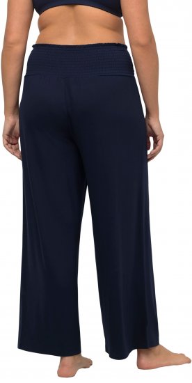 Ulla Popken Wide Leg Smocked Waist Knit Pants Night Blue - Kavbojke & Hlače v Velikih Številkah – Plus Size - 