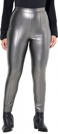 Ulla Popken Metallic Faux Leather Leggings Silver - Kavbojke & Hlače v Velikih Številkah – Plus Size - 