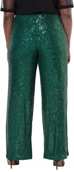 Ulla Popken Wide Leg Sequined Pants Dark Green - Kavbojke & Hlače v Velikih Številkah – Plus Size - 