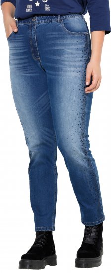 Ulla Popken Rhinestone Detail Stretch Fit Jeans Denim Blue - Kavbojke & Hlače v Velikih Številkah – Plus Size - 