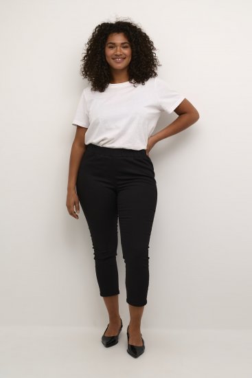 Kaffe Curve Ana Krajšane Twill Jeggings Globoko črna - Kavbojke & Hlače v Velikih Številkah – Plus Size - 