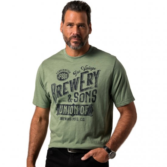 JP1880 T-Shirt Short Sleeve Chest Print Eucalyptus Green - Kratke Majice - Moške kratke majice za močnejše postave