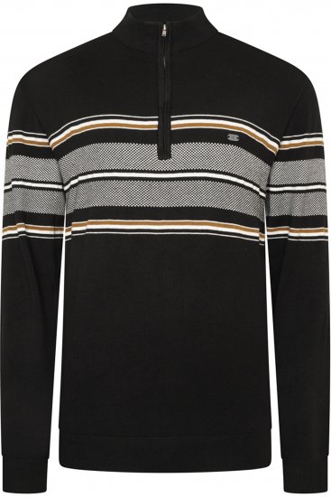 Kam Jeans 93 Stripe 1/4 Zipper Knitted Sweater Black - Puloverji & jopice - Moški Puloverji & Jopice za Močnejše Postave