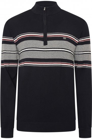 Kam Jeans 93 Stripe 1/4 Zipper Knitted Sweater Navy - Puloverji & jopice - Moški Puloverji & Jopice za Močnejše Postave