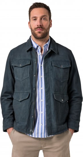 JP1880 Fine Lamb Leather Jacket Deep Sea Blue - Jakne - Moške bunde za Močnejše Postave
