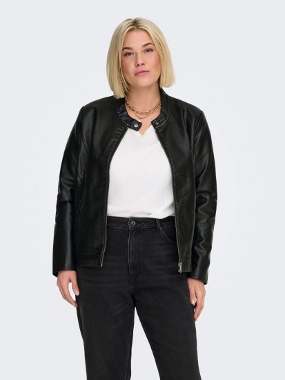Only Carmakoma Robber Leather Jacket Black - Usnjene jakne - 