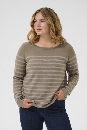Kaffe Curve Linia Boatneck Pullover Morel Melange with Silver Lurex - Pleten puloverji - 