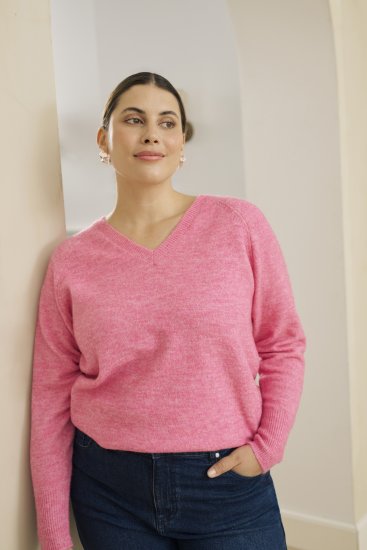 Kaffe Curve Emilia Pullover Pink Power Melange - Kaffe Curve - 
