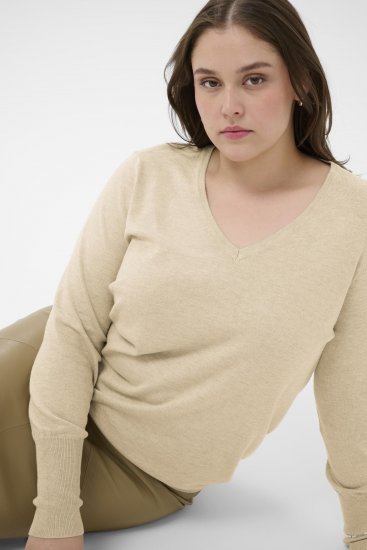 Kaffe Curve Lizzy Long Sleeve Pullover Feather Grey Melange - Pleten puloverji - 