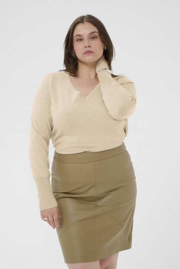Kaffe Curve Lizzy Long Sleeve Pullover Feather Grey Melange - Pleten puloverji - 