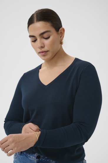 Kaffe Curve Lizzy Long Sleeve Pullover Midnight Marine - Pleten puloverji - 