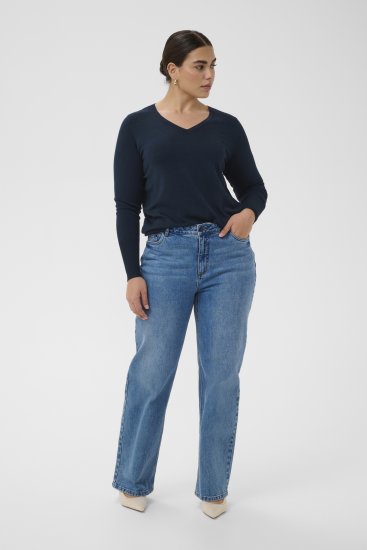 Kaffe Curve Lizzy Long Sleeve Pullover Midnight Marine - Pleten puloverji - 