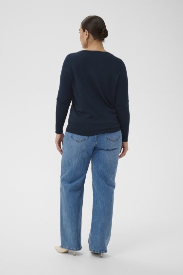 Kaffe Curve Lizzy Long Sleeve Pullover Midnight Marine - Pleten puloverji - 
