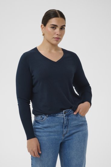 Kaffe Curve Lizzy Long Sleeve Pullover Midnight Marine - Pleten puloverji - 