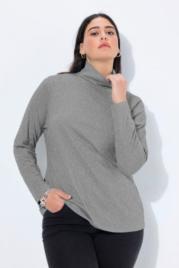Ulla Popken Basic Long Sleeve Slim Fit Turtleneck Light Grey Melange - Puloverji & jopice - Udobni puloverji in pletenine