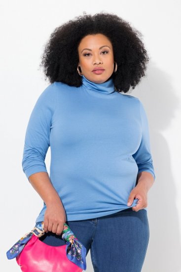 Ulla Popken Basic Long Sleeve Slim Fit Turtleneck Light Cornflower - Puloverji & jopice - Udobni puloverji in pletenine