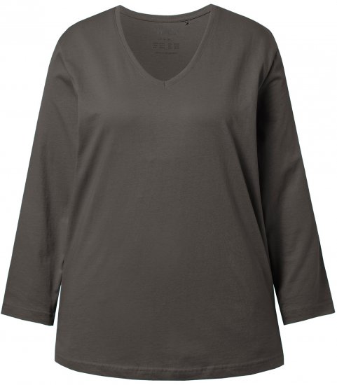 Ulla Popken Back To Basics V-Neck Relaxed Fit Cotton Tee Graphite Grey - Majice - 