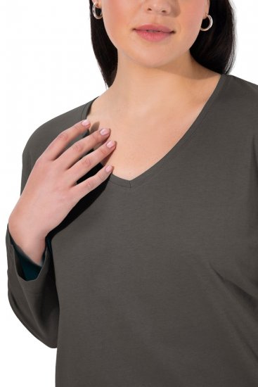 Ulla Popken Back To Basics V-Neck Relaxed Fit Cotton Tee Graphite Grey - Majice - Ženske majice večjih velikosti