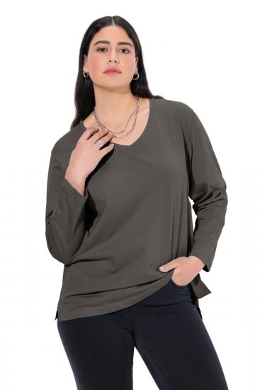 Ulla Popken Back To Basics V-Neck Relaxed Fit Cotton Tee Graphite Grey - Majice - Ženske majice večjih velikosti