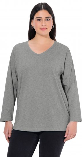 Ulla Popken Back To Basics V-Neck Relaxed Fit Cotton Tee Light Grey Melange - Majice - 