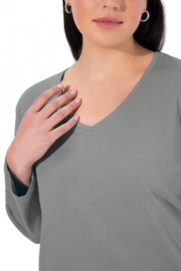 Ulla Popken Back To Basics V-Neck Relaxed Fit Cotton Tee Light Grey Melange - Majice - Ženske majice večjih velikosti