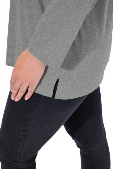 Ulla Popken Back To Basics V-Neck Relaxed Fit Cotton Tee Light Grey Melange - Majice - Ženske majice večjih velikosti