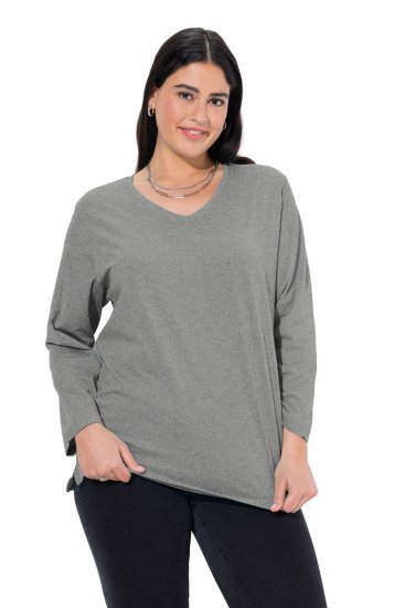 Ulla Popken Back To Basics V-Neck Relaxed Fit Cotton Tee Light Grey Melange - Majice - Ženske majice večjih velikosti