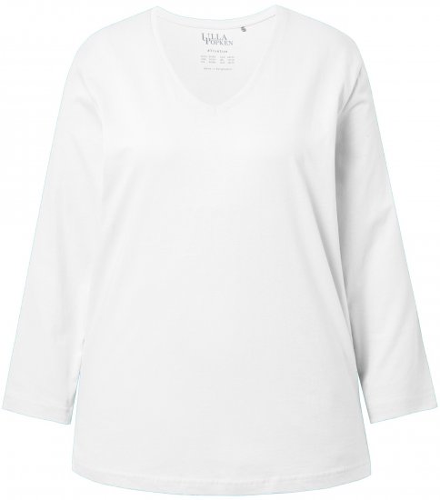 Ulla Popken Back To Basics V-Neck Relaxed Fit Cotton Tee Snow White - Majice - 