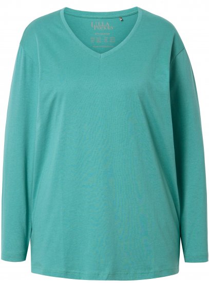 Ulla Popken Back To Basics V-Neck Relaxed Fit Cotton Tee Green - Majice - 