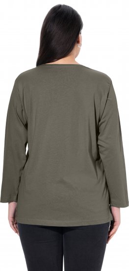 Ulla Popken Back To Basics V-Neck Relaxed Fit Cotton Tee Olive - Majice - 