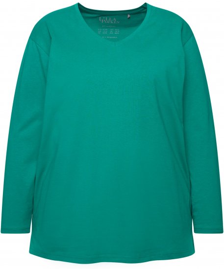 Ulla Popken Back To Basics V-Neck Relaxed Fit Cotton Tee Emerald Green - Majice - 