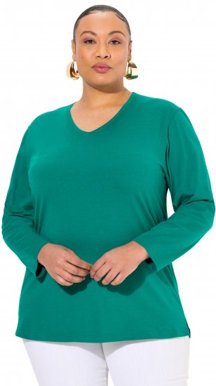 Ulla Popken Back To Basics V-Neck Relaxed Fit Cotton Tee Emerald Green - Majice - 